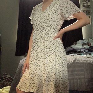 White & Blue Floral Small Dress Flowy Cute Midi